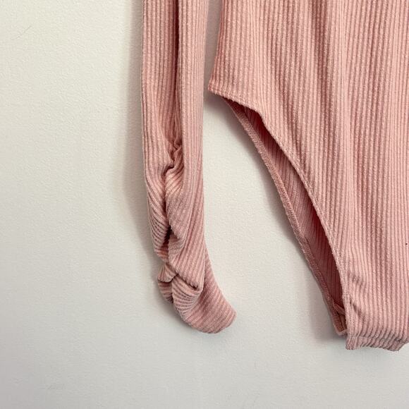 Free People Intimately Ribbed Long Sleeve Bodysuit Pink Size L - Picture 5 of 7